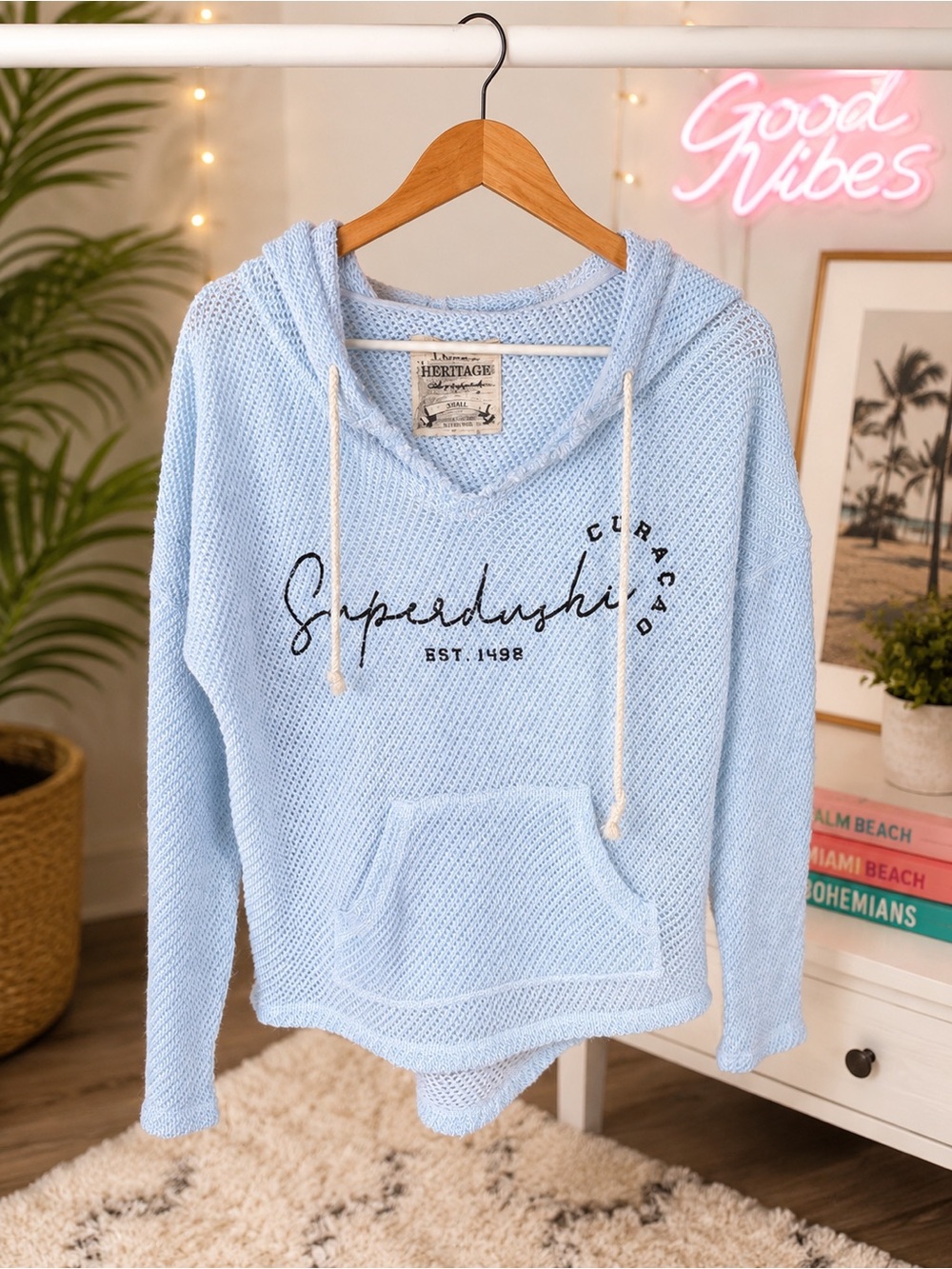 Trade Heritage Knit Hoodie – Small – Light Blue Coastal Sweater Hoodie